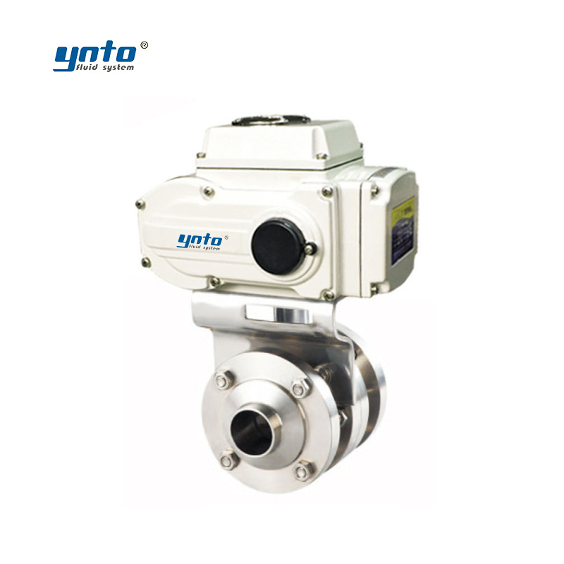 YNTO cast iron pn16 Stainless Steel 304 316 ss 3 inch Hard Seal food grade electric actuator sanitary butterfly valve