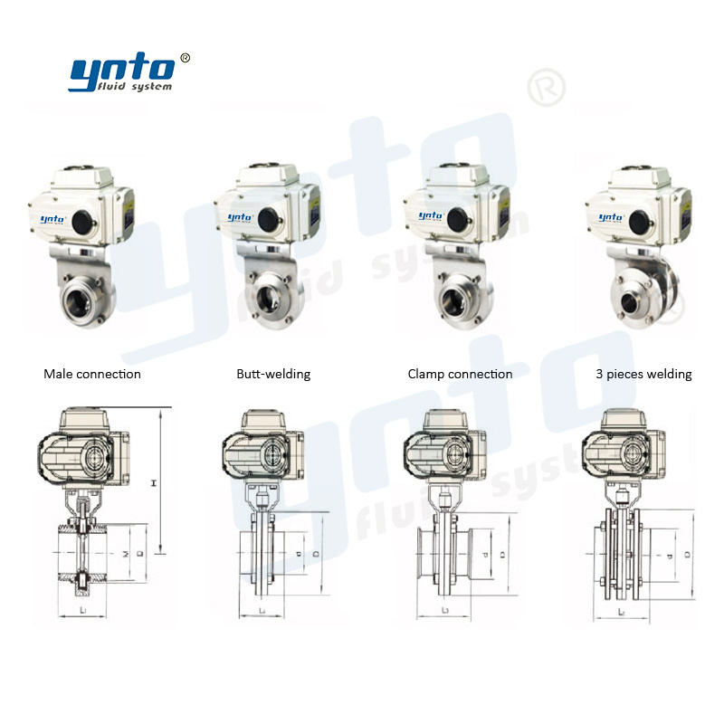 YNTO cast iron pn16 Stainless Steel 304 316 ss 3 inch Hard Seal food grade electric actuator sanitary butterfly valve