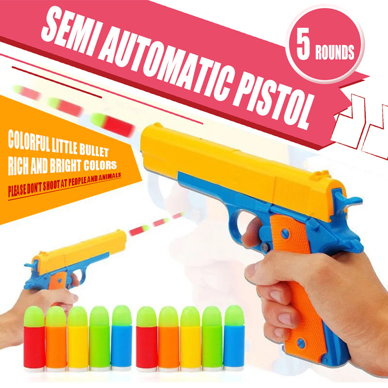 Kids Plastic Semi-automatic Pistol Outdoor Tactical Shooting Safety Training Game Ejecting Magazine Soft Bullet Toy Gun For Boys