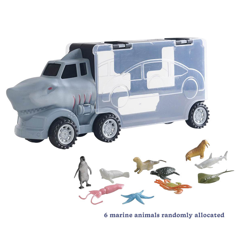 6PCS Mini Sea Animals Storage Carrier Vehicle Friction Container Car Model Plastic Shark Transportation Trucks Toy for Kids