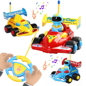 Hot Sale Kids Electric Acousto-Optic Cartoon 2CH Rc F1 Car Steering Wheel Remote Control Racing Car Toy with Light and Music