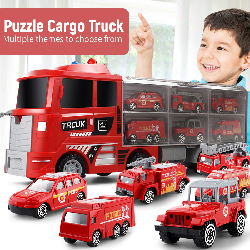 Fire Rescue/ Police/ Engineering/ Military Container Truck Metal Transport Carrier Car Alloy Die Cast Truck Toy for Kids