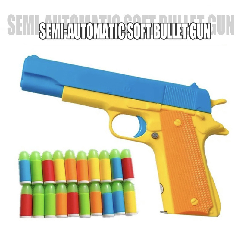 Kids Plastic Semi-automatic Pistol Outdoor Tactical Shooting Safety Training Game Ejecting Magazine Soft Bullet Toy Gun For Boys