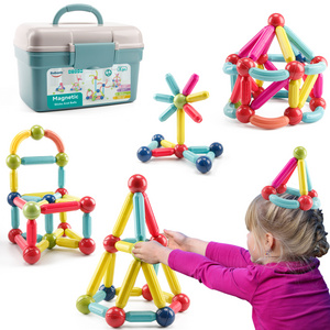 Kids DIY Flexible Connect Plastic Bar Toy Set Montessori Educational STEM 64PCS Sticks and Balls 3D Magnetic Blocks for Children