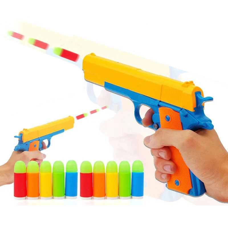 Kids Plastic Semi-automatic Pistol Outdoor Tactical Shooting Safety Training Game Ejecting Magazine Soft Bullet Toy Gun For Boys