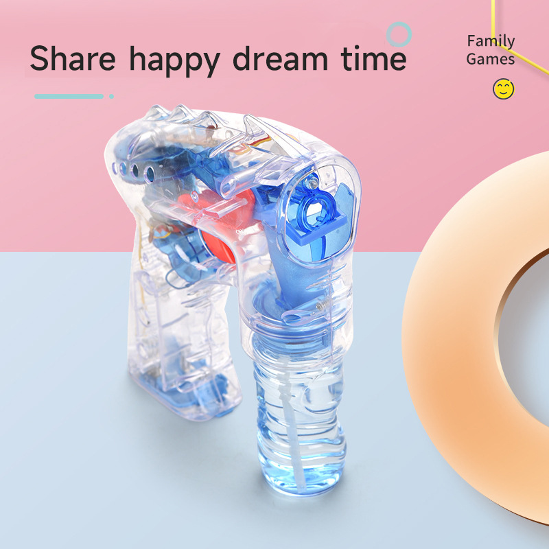 Summer Outdoor Battery Operated Lighting Transparent Space Bubble Blower Gun Kids Automatic Bubble Gun with Bottle Solution