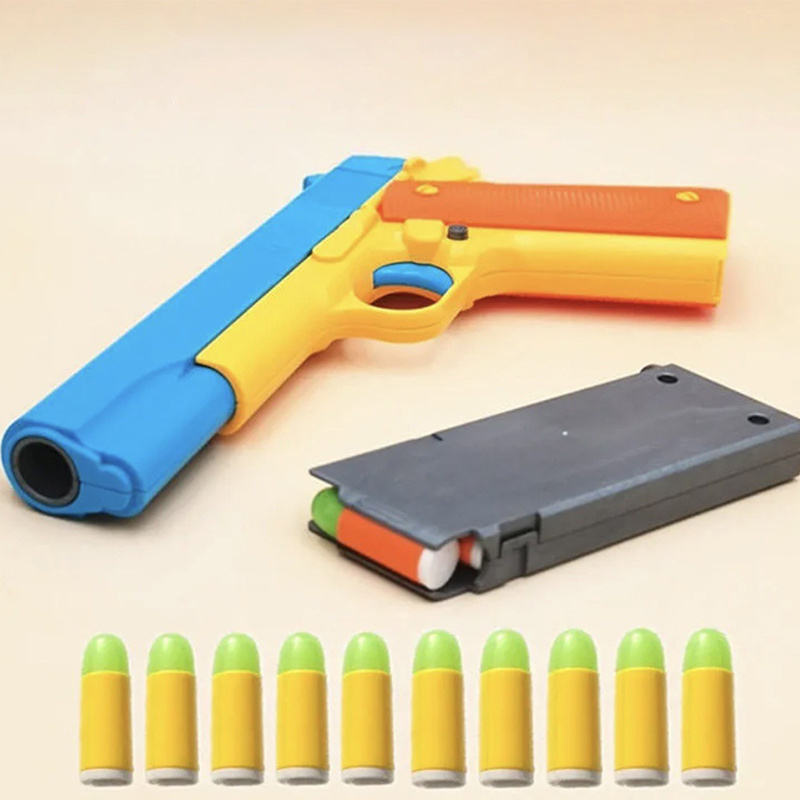 Kids Plastic Semi-automatic Pistol Outdoor Tactical Shooting Safety Training Game Ejecting Magazine Soft Bullet Toy Gun For Boys