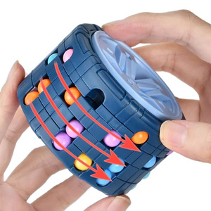 Child Adults Stress Relief Fingertip Toys Tire Shape Fidget Rotating Magic Beans Cube For Education