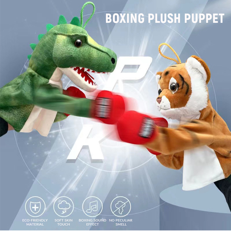 17 Styles Kids Cute Cartoon Soft Stuffed Plush Animals Doll Toys Parent-Child Interactive Boxing Hand Puppets with Sound Effect