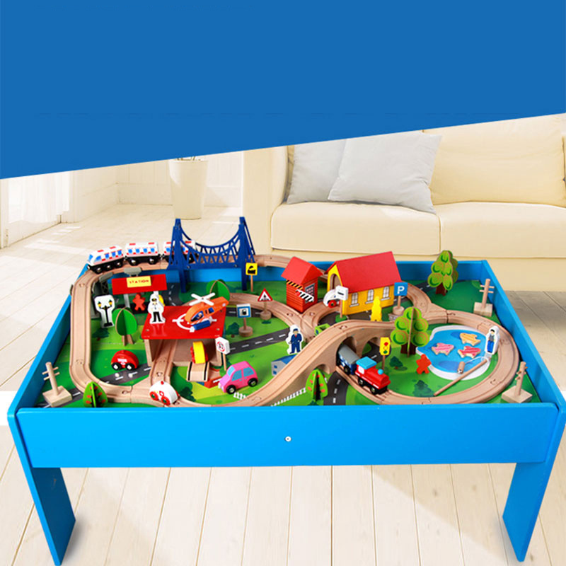 High Quality Toy Race Car Track Sets 88 Pieces Table Train Toys Set Railway Track Montessori Wooden Educational Toys