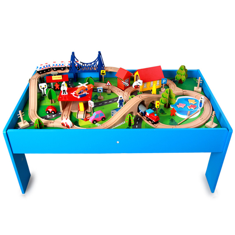 High Quality Toy Race Car Track Sets 88 Pieces Table Train Toys Set Railway Track Montessori Wooden Educational Toys