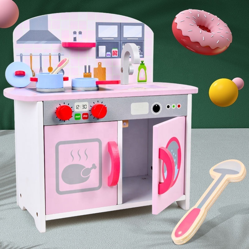 High Quality Multifunction Simulation Decorative Cooking Bench Wooden Kitchen Cooking Set Toy For Kids