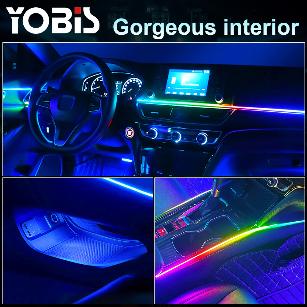 Yobis Car LED Accent Interior Ambient Light Strip Light with Phone APP Control Flexible Atmosphere Lamp Kit