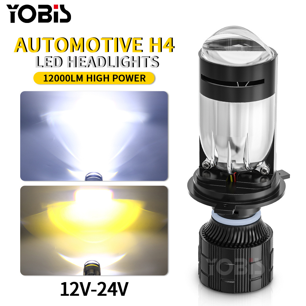 YOBIS Super Bright Mini Canbus H4 LED Car Headlight 6500k 3000k Lens Auto Lamp H4 High Low Beam Bulbs for Cars Motorcycle