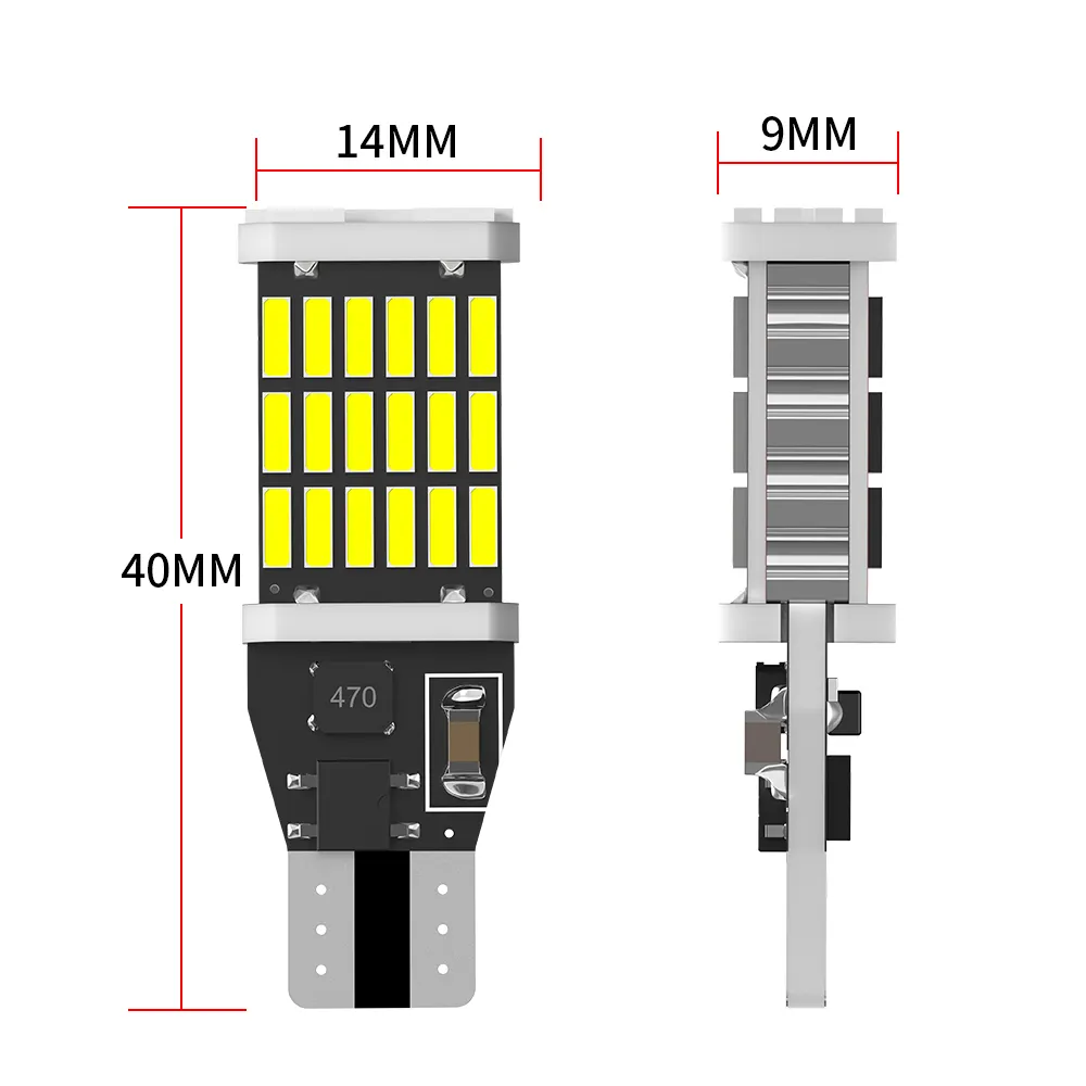 YOBIS Super bright 12V 24V car led t15 4014 45smd canbus 921 912 w16w white amber red brake tail reverse light t15 led bulb