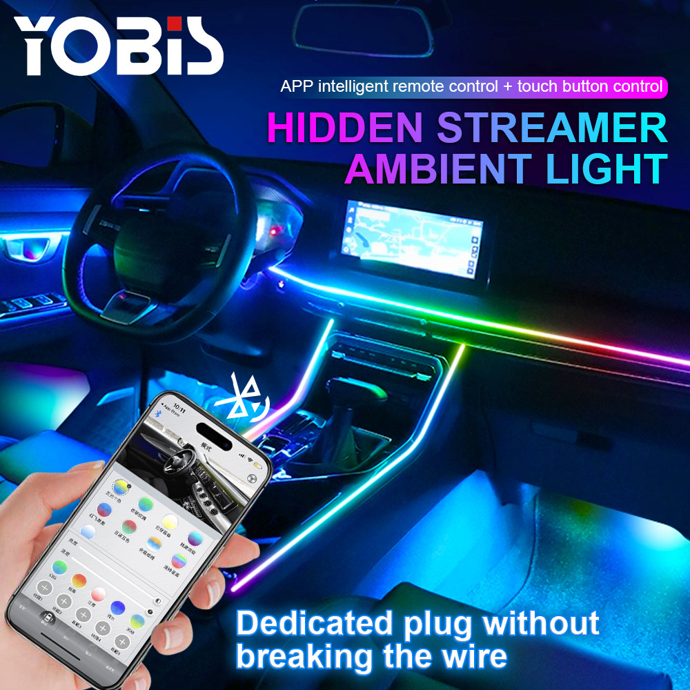 Yobis Car LED Accent Interior Ambient Light Strip Light with Phone APP Control Flexible Atmosphere Lamp Kit