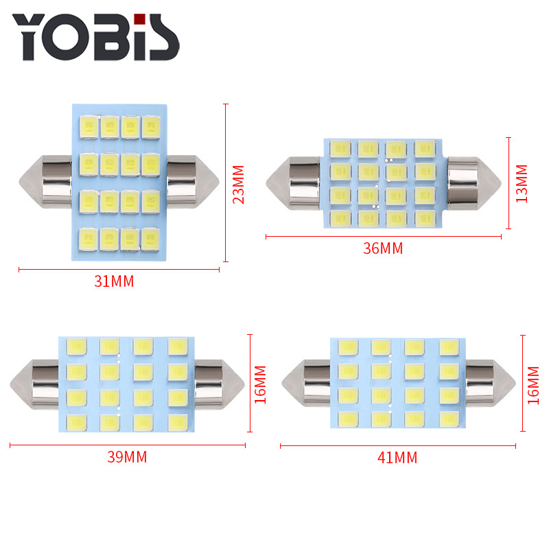 White Festoon DC12V 2835 16SMD 31mm 36mm 39mm 41mm led Car Door License Plate Interior Light bulb