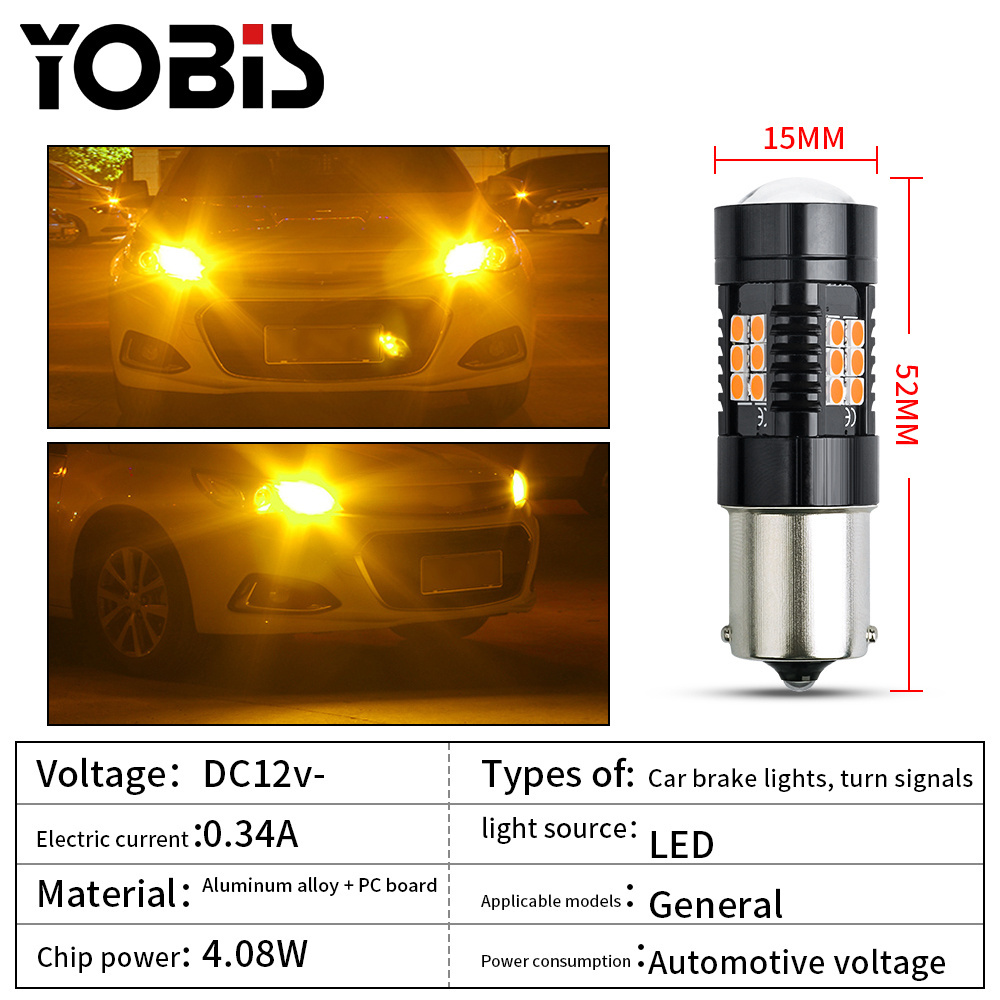 Yobis High Quality Turn Signal LED 3030 21SMD Backup Reverse Light Bulb 1156 1157 Red Yellow White Lamp