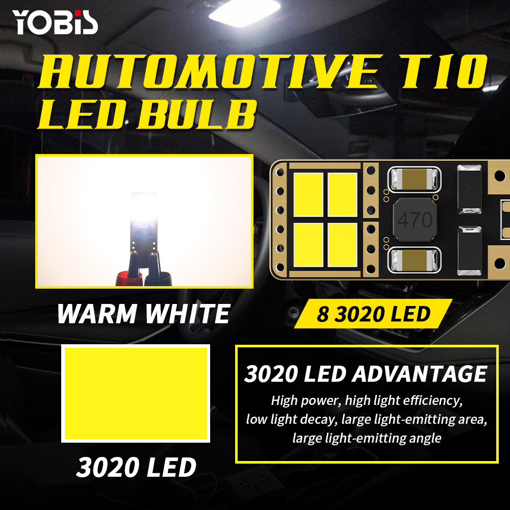 Yobis Auto Parts 194 168 T10 Canbus 8smd 3020 Parking Interior Bulb w5w led auto light for wholesale