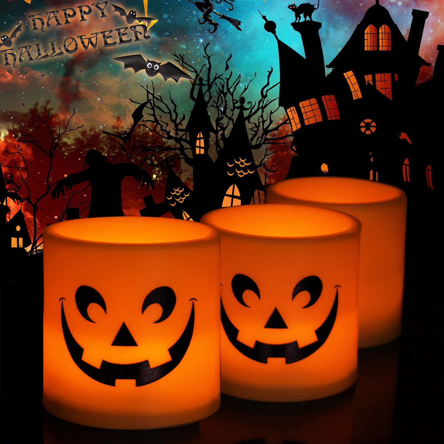 Halloween Candles Realistic and Bright Flickering Long Lasting Festive Celebrations  Battery Operated LED Tea Lights