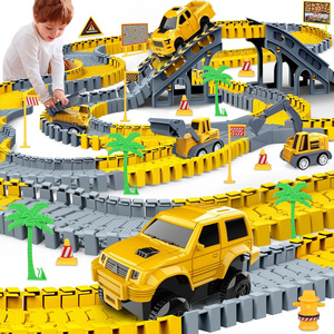 Kids Construction Toys 288 PCS Race Tracks Toy Road Games Toddler Best Gift 5 PCS Truck Car and Flexible Track Play Set