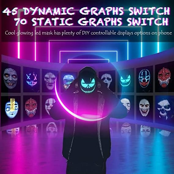 Brookhaus Led Mask , Bluetooth App Controlled Luminous  for Adults Halloween Masks,  Light up Costumes Masks