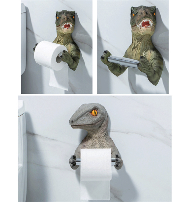 Punch-Free Bathroom Accessories Bedroom Funny Animal Wall Mounted Resin Dinosaur Toilet Roll Holder