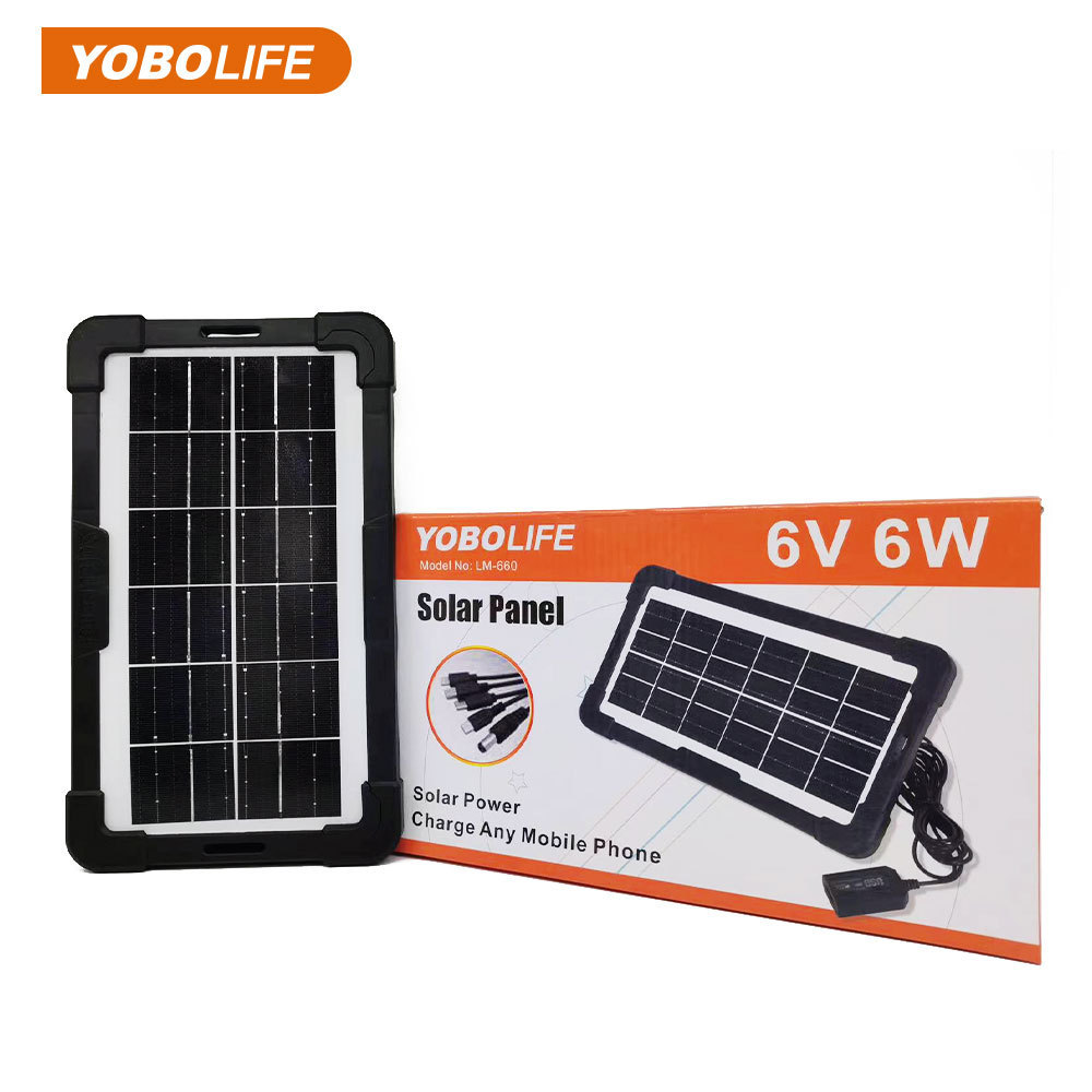 YOBOLIFE Solar Charger Portable Multi Function Plastic Case 6v 6w Mini Solar Panel For Outdoor Charging Mobile Phone