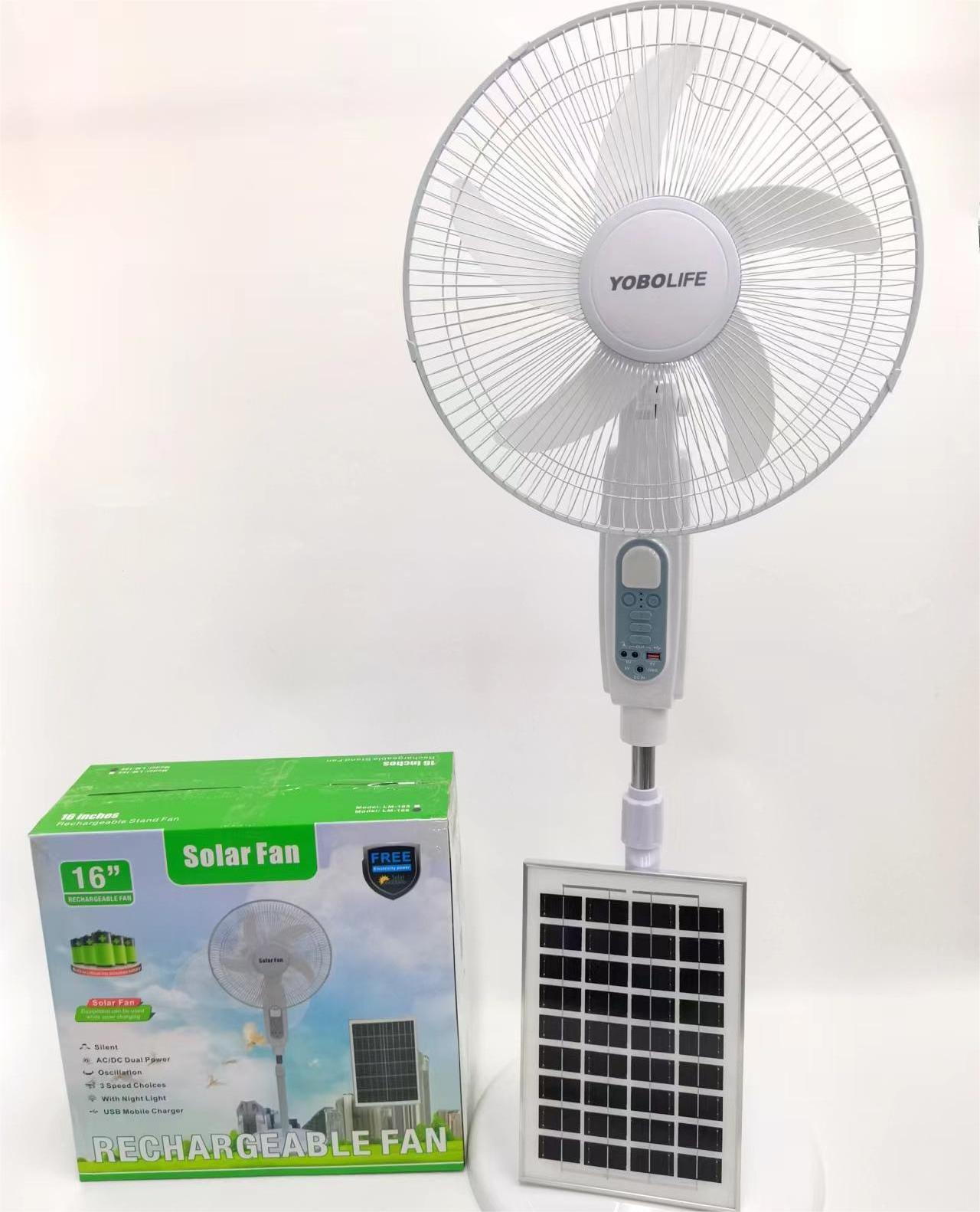 Factory Price NEW 16 Inch Dc Ac Operated Solar Remote-Control Fan with LED Light USB Output Charger For Home Outdoor