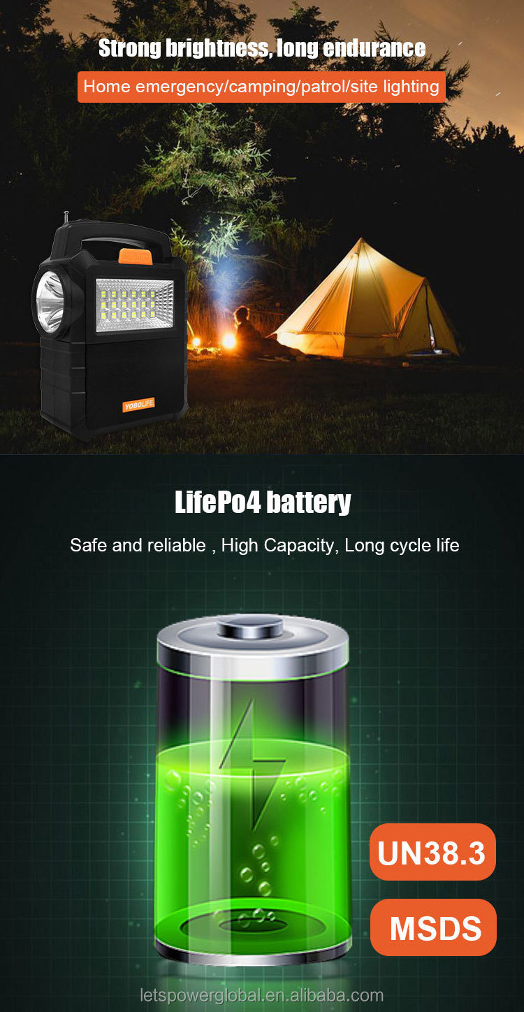 Yobolife portable solar lighting system  3.2V DC  Solar Emergency Lighting Kits Rechargeable Solar Energy Station With Bluetooth