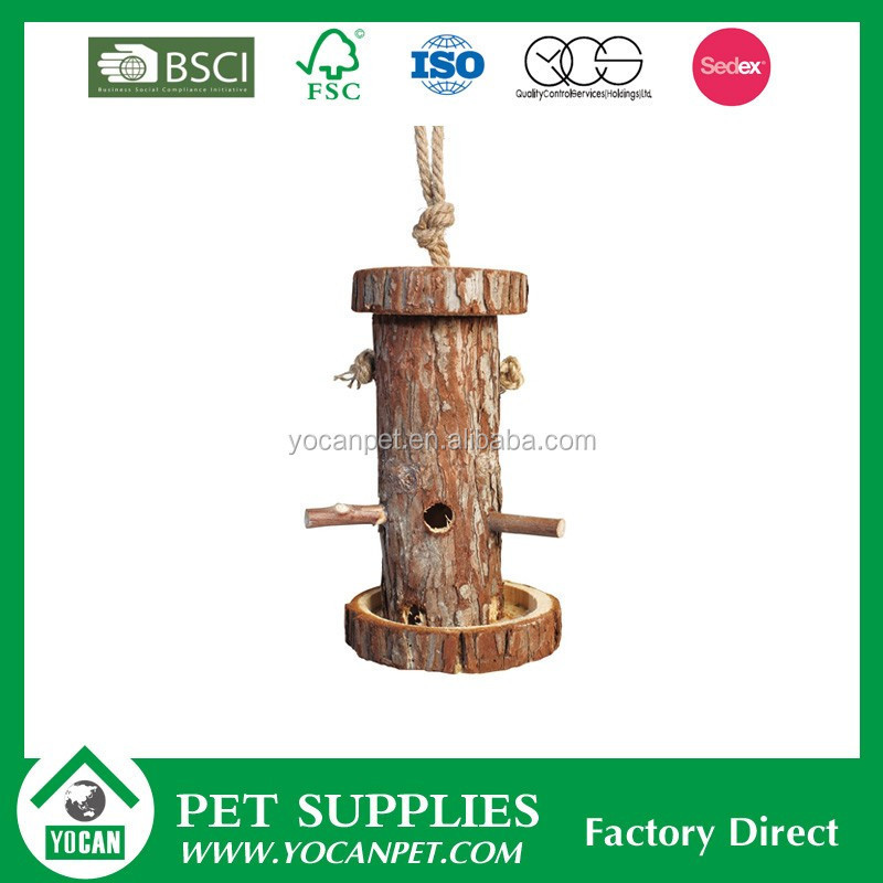 Factory Customized Natural Wooden Hanging Bird Feeder With Bark Bird Seed Feeder For Bird