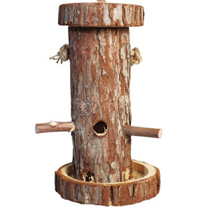 Factory Customized Natural Wooden Hanging Bird Feeder With Bark Bird Seed Feeder For Bird