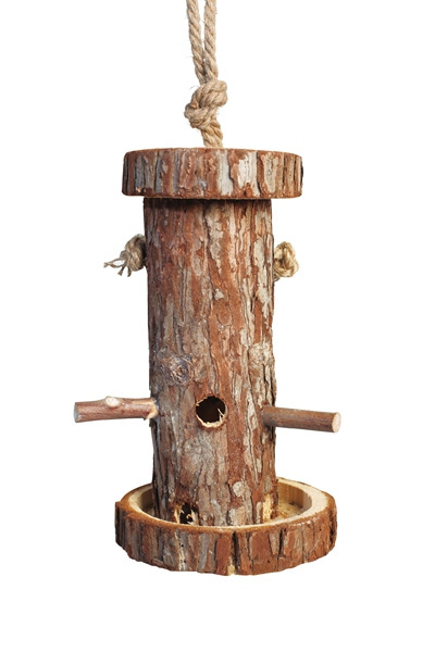 Factory Customized Natural Wooden Hanging Bird Feeder With Bark Bird Seed Feeder For Bird