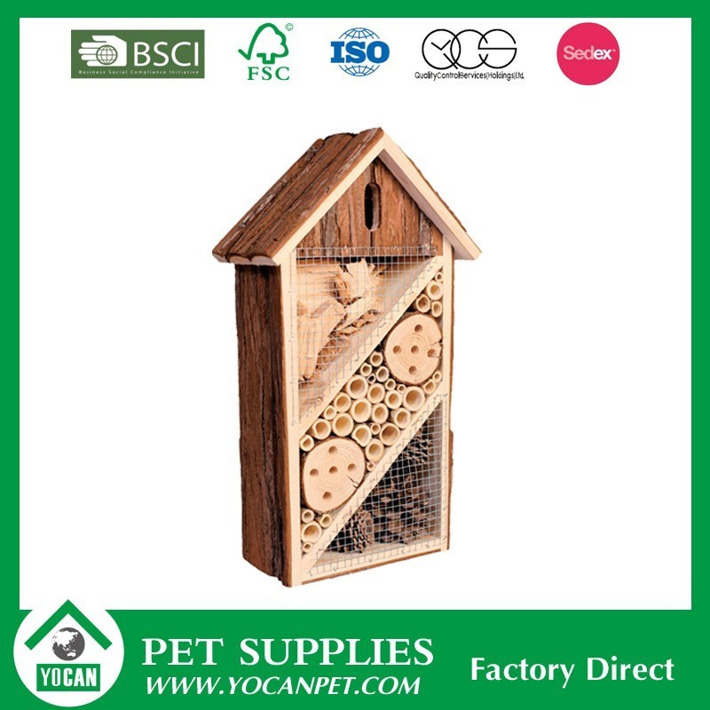 Custom Chinese Garden wooden bee house bark bamboo and insect hotel for sale