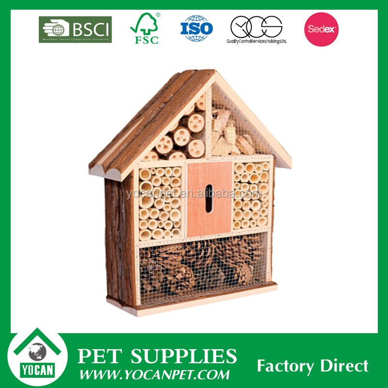 Custom Chinese Garden wooden bee house bark bamboo and insect hotel for sale