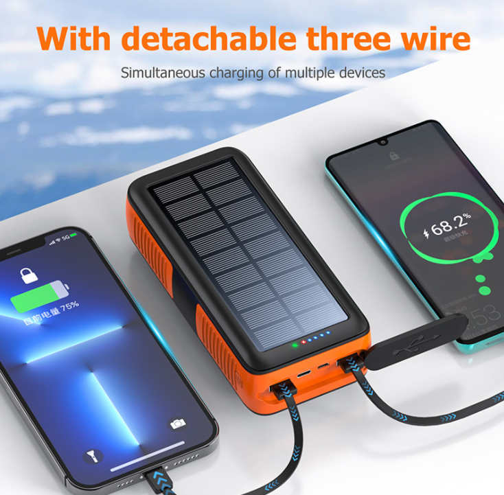 Best Selling Products Mobile Charger Battery Powerbank Usb Built In Cable Waterproof 10000mah Solar Power Bank With Hand Crank