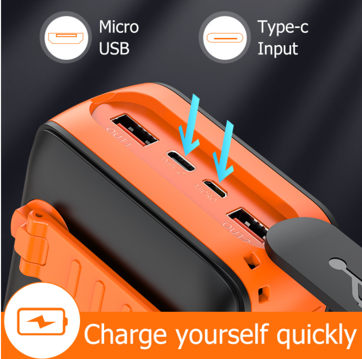 Best Selling Products Mobile Charger Battery Powerbank Usb Built In Cable Waterproof 10000mah Solar Power Bank With Hand Crank