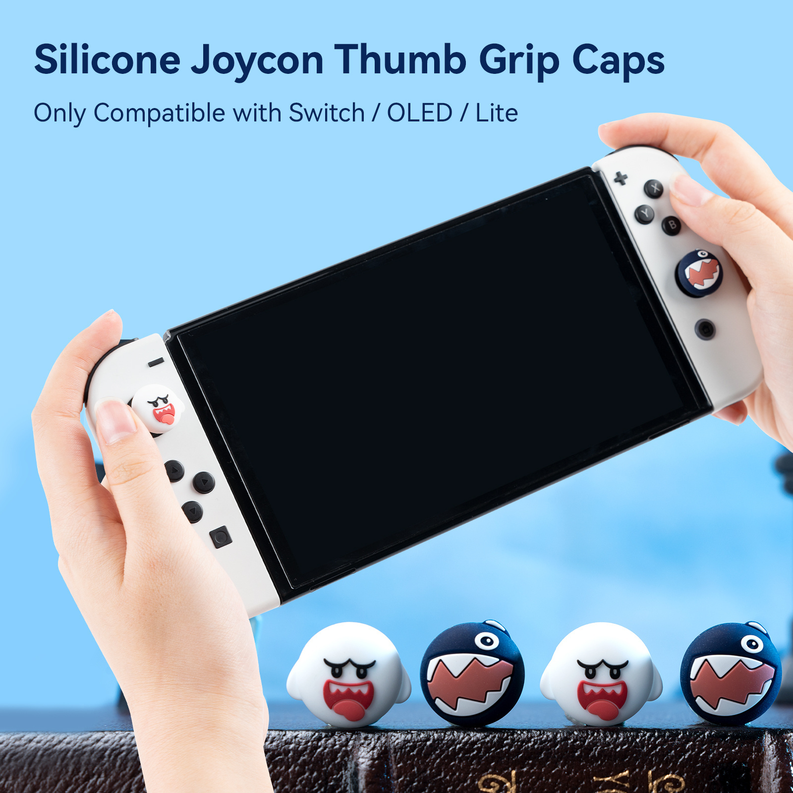 YOCORE Boo and Friend 4PCS Joycon Thumb Grip Caps Joystick Soft Silicone Cover for Nintendo Switch/OLED/Lite Controller