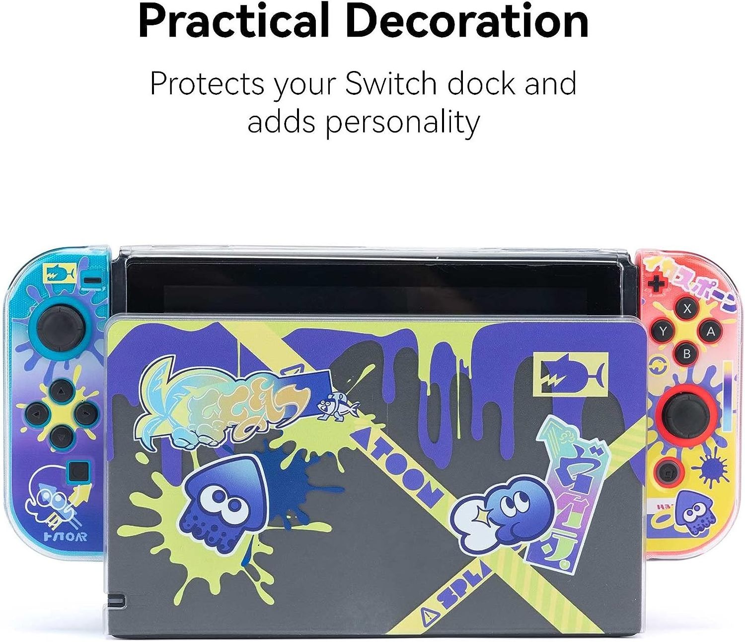 Splatoon Faceplate Skin Cover Charging Dock, Replacement Shell, Anti-Scratch Hard Slim Sleeve Pad for Switch