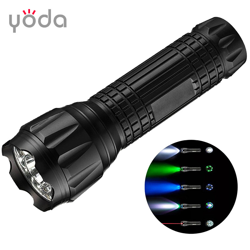 LED Tactical Flashlight With 5 Options Bright LED Light Red Pointer UV Blacklight Green Light and Magnetic Bottom