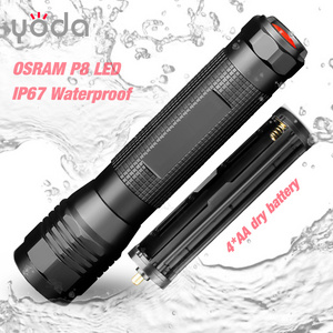 High-Powered Zoomable IP67 Water Resistant 4 AA dry battery Led Flashlight for Camping Emergency Hiking