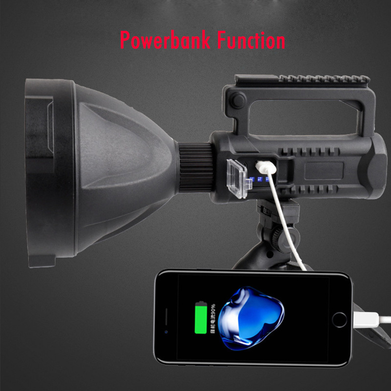 Car heavy duty plastic handheld 3000 meters rechargeable power bank xhp50 led search light with holder