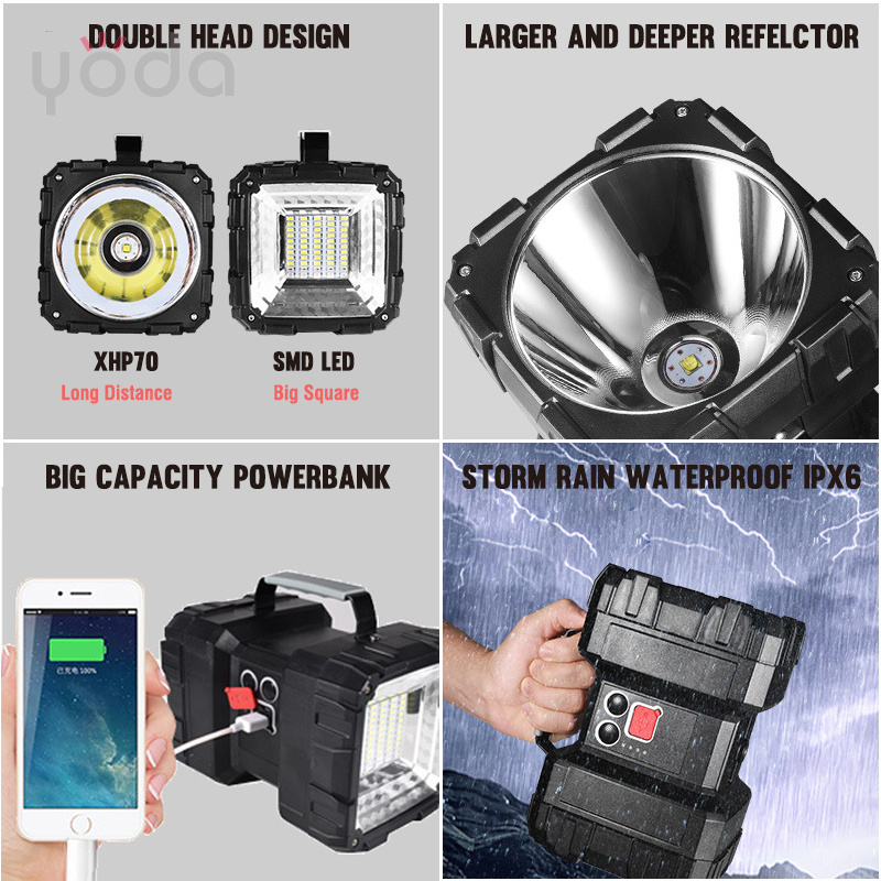 Car heavy duty plastic handheld 3km xhp70 work outdoor hunting  portable rechargeable powerful led searchlight