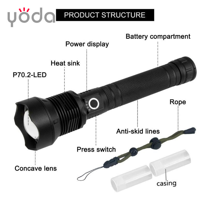 Super bright  high power zoomable amazon best seller usb xhp70 led powerful flashlight