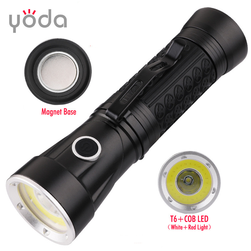 Aluminium alloy Portable Rechargeable Clip twist head torch 90 degree T6 COB magnet elbow Led Flashlight