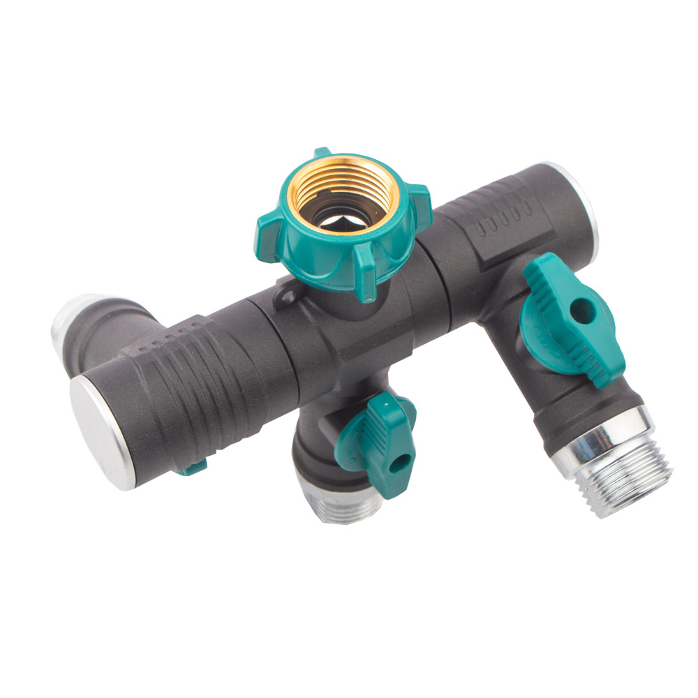 Heavy Duty 3 Way 360-degree rotation garden hose brass splitter connector Outdoor Faucet  With Shut off metal Valve