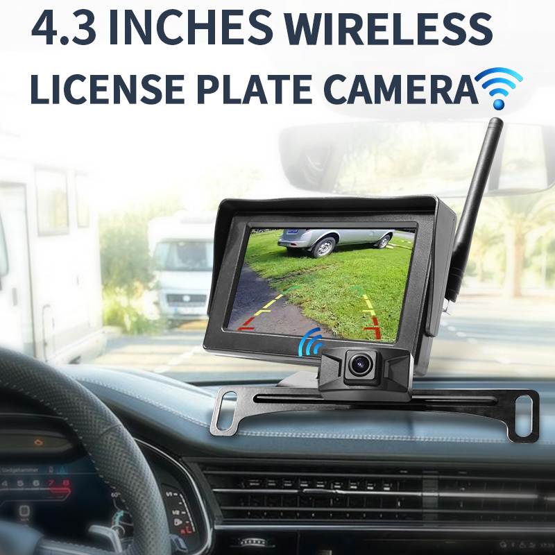 4.3 Inch Wireless License Plate Car Camera Kit Rear View Backup Cam Night Vision Waterproof Parking Assistant System for SUV