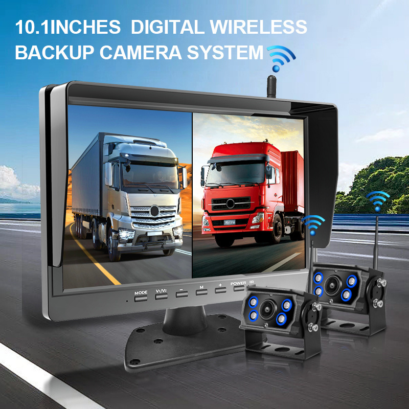 10 inch AHD 1080P Wireless Screen 2CH 4 Channel Split DVR Monitor 24V Bus Trailer SUV Truck Car Rear View Backup Camera Kit