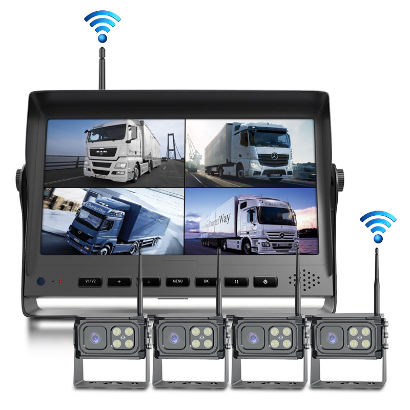 7 inch AHD 1080P Wireless Screen 2CH 4 Channel Split DVR Monitor 24V Bus Trailer SUV Truck Car Rear View Backup Camera Kit