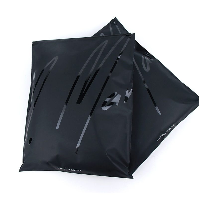 Custom Logo Waterproof Matte Black Spot UV Plastic Ziplock Clothes T Shirt Swimwear Packaging Slider Zipper Bags